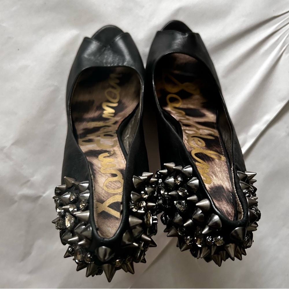 Sam Edelman Black Studded Peep-Toe Heels